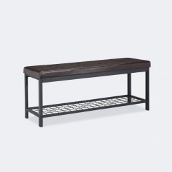 Banc banquette range chaussures ouvert synth&eacute;tique support grillage m&eacute;tal 115 cm marron 13_0000367_3