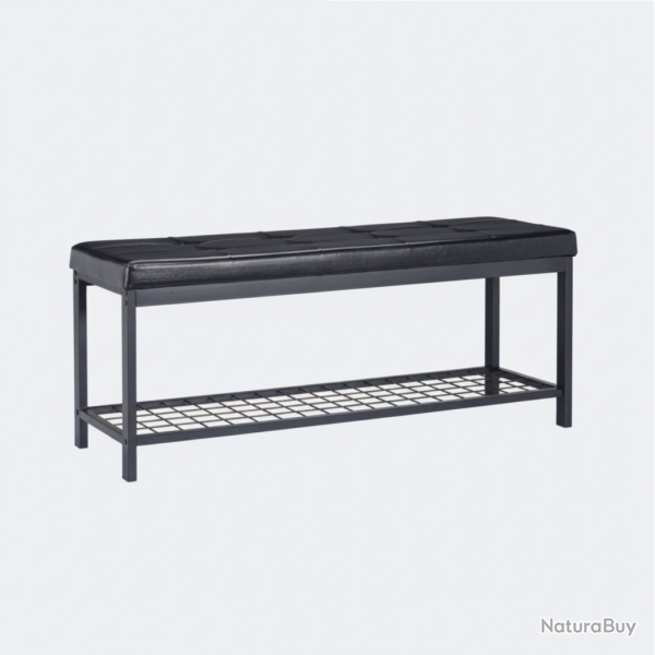 Banc banquette range chaussures ouvert synth�tique support grillage m�tal 115 cm noir 13_0000367_2