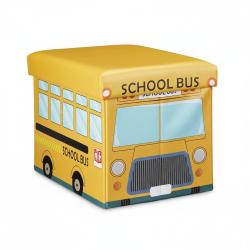 Coffre &agrave; jouets synth&eacute;tique bo&icirc;te couvercle tabouret pouf enfant pliable jaune 13_0000781_4