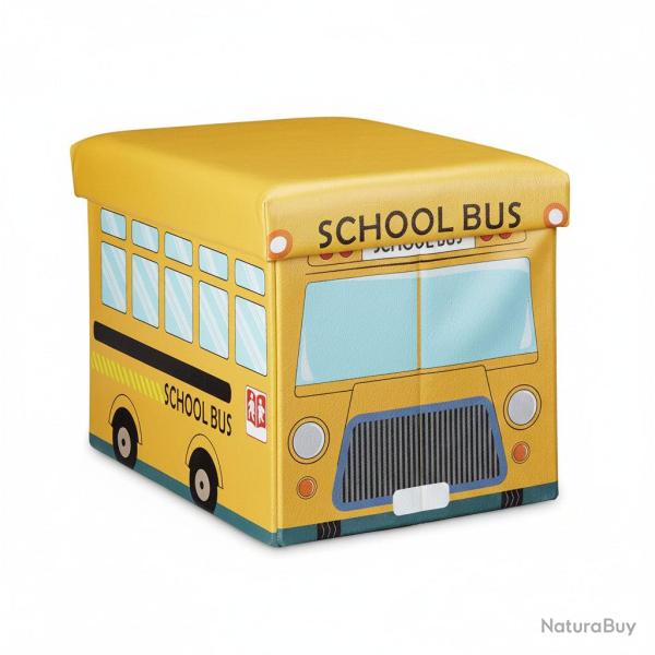 Coffre � jouets synth�tique bo�te couvercle tabouret pouf enfant pliable jaune 13_0000781_4