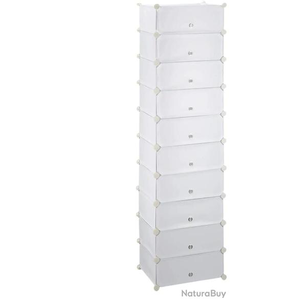 Meuble armoires chaussures casiers plastique modulable rangement 20 paires blanc 13_0001644_2