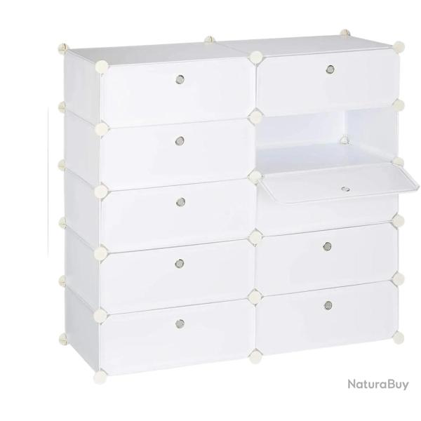Meuble � chaussures �tag�re armoire rangement 10 casiers 20 paires 90 cm blanc 13_0001633_2