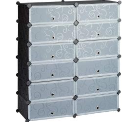 Meuble &agrave; chaussures &eacute;tag&egrave;re armoire rangement avec 12 casiers 24 paires noir 13_0001634_3