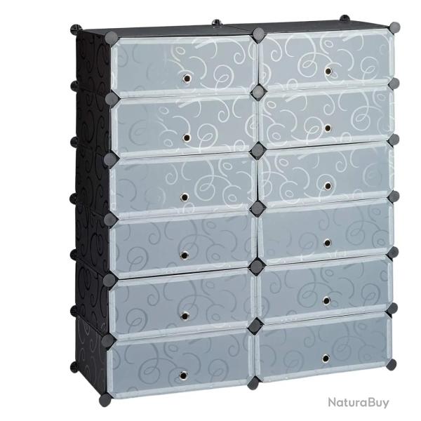 Meuble � chaussures �tag�re armoire rangement avec 12 casiers 24 paires noir 13_0001634_3
