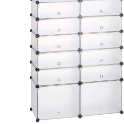 &Eacute;tag&egrave;re armoire meuble de rangement &agrave; chaussures en plastique 12 compartiments 125 cm transparent 1