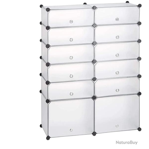�tag�re armoire meuble de rangement � chaussures en plastique 12 compartiments 125 cm transparent 1