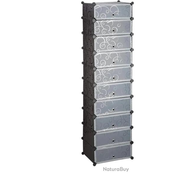 Meuble armoires chaussures casiers plastique modulable rangement 20 paires noir 13_0001644_3