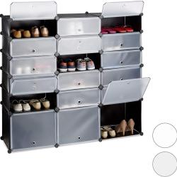 Meuble chaussures plastique &eacute;tag&egrave;re 18 casiers syst&egrave;me plug-in portes rangement noir 13_0001631_3