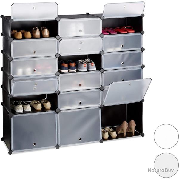 Meuble chaussures plastique �tag�re 18 casiers syst�me plug-in portes rangement noir 13_0001631_3