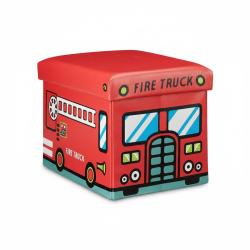 Coffre &agrave; jouets synth&eacute;tique bo&icirc;te couvercle tabouret pouf enfant pliable rouge 13_0000781_3