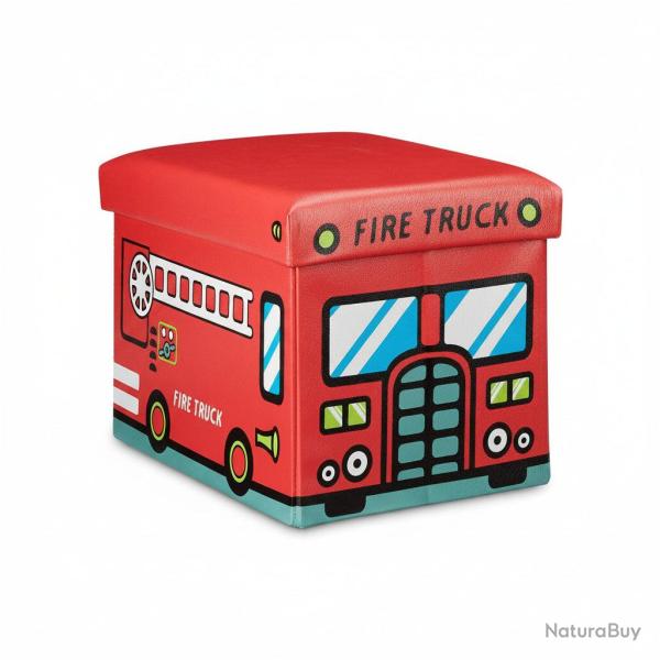 Coffre � jouets synth�tique bo�te couvercle tabouret pouf enfant pliable rouge 13_0000781_3