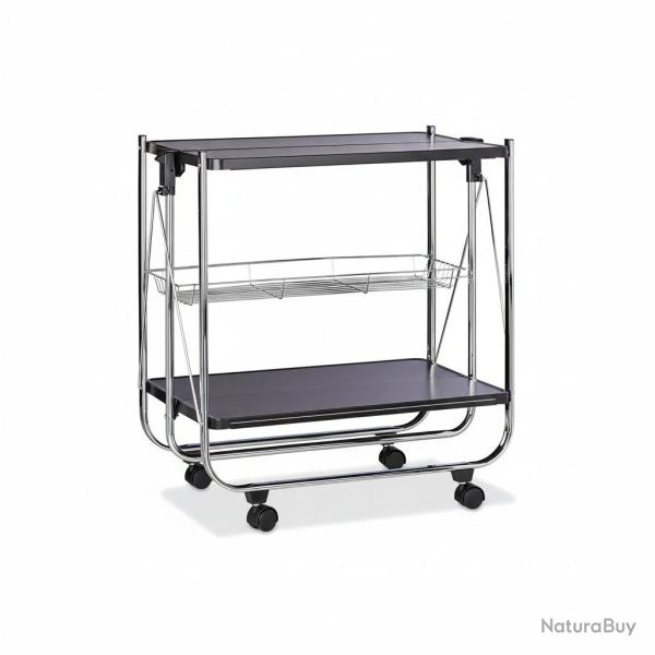 Desserte � roulettes pliante chariot de cuisine 2 �tages m�tal noir 13_0000890_2