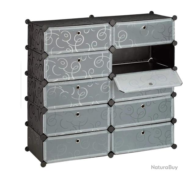Meuble � chaussures �tag�re armoire rangement 10 casiers 20 paires 90 cm noir 13_0001633_3