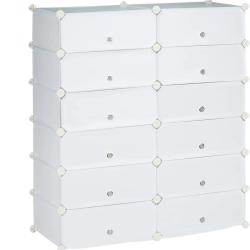 Meuble &agrave; chaussures &eacute;tag&egrave;re armoire rangement avec 12 casiers 24 paires blanc 13_0001634_2