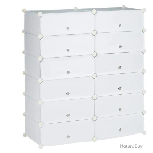 Meuble � chaussures �tag�re armoire rangement avec 12 casiers 24 paires blanc 13_0001634_2