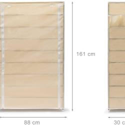 Meuble &eacute;tag&egrave;re armoire &agrave; chaussures tissu fermeture &eacute;clair 161 cm beige 13_0001642_2