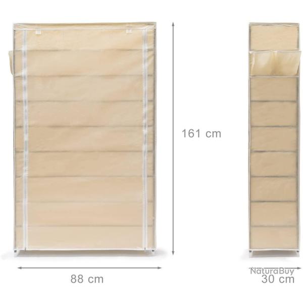 Meuble �tag�re armoire � chaussures tissu fermeture �clair 161 cm beige 13_0001642_2