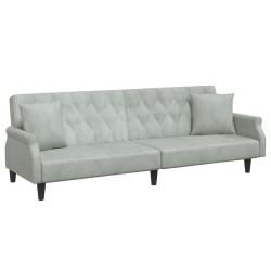 Canap&eacute;-lit avec accoudoirs 216 x 89 x 70 cm velours gris clair 02_0021014
