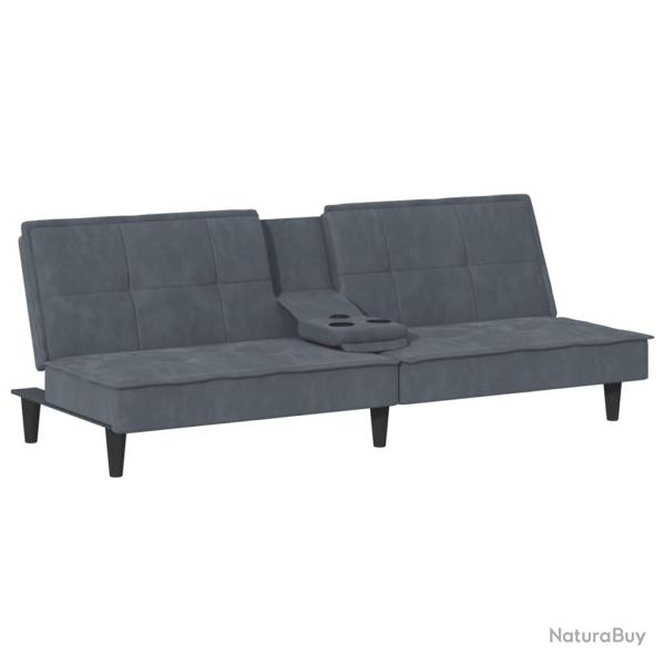 Canap�-lit avec porte-gobelets velours gris fonc� 02_0020422
