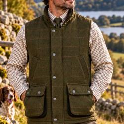 Gilet en tweed pour homme  Ascot Vert sauge fonc&eacute;