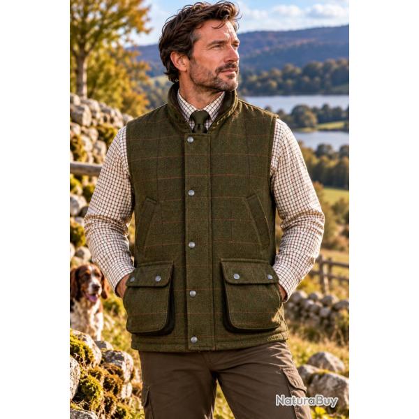 Gilet en tweed pour homme  Ascot Vert sauge fonc�