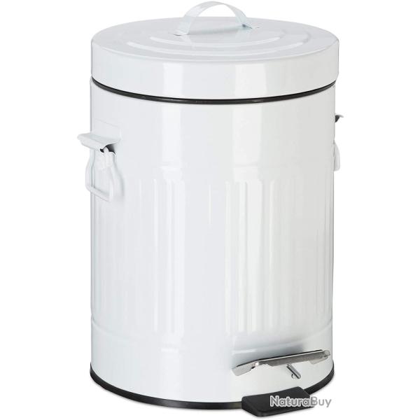 Poubelle � p�dale vintage cuisine salle de bain en m�tal 5 litres blanc 13_0002319_2