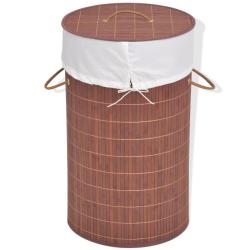Panier &agrave; linge rond bambou 35 x 60 cm marron 02_0006142