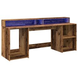 Bureau table poste de travail meuble d'ordinateur informatique &eacute;tude avec lumi&egrave;res LED vieux bois b