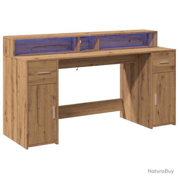 Bureau table poste de travail meuble d'ordinateur informatique �tude avec lumi�res LED ch�ne artisa