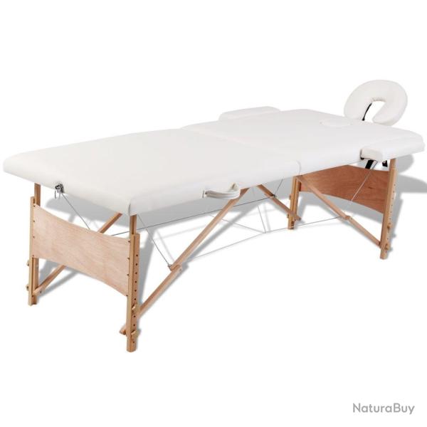 Table pliable de massage blanc 2 zones avec cadre en bois cr�me 02_0001874