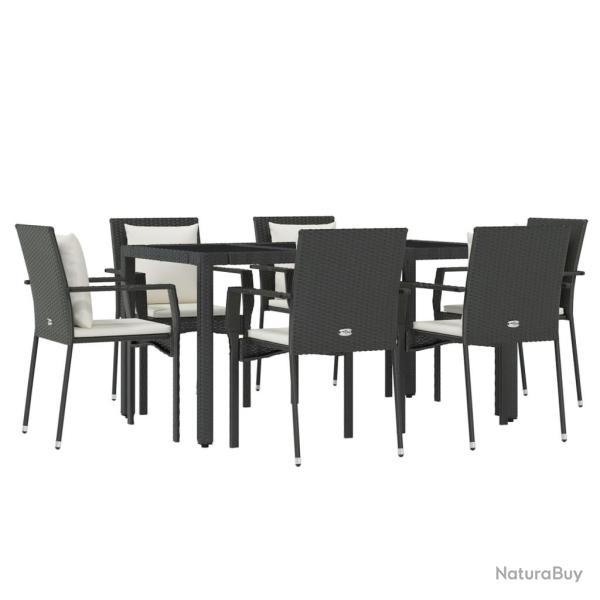 Ensemble � d�ner salon de jardin meuble d'ext�rieur et coussins 7 pi�ces noir r�sine tress�e 02_001
