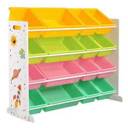 &Eacute;tag&egrave;re pour jouets meuble de rangement pour enfant organisateur avec 16 coffres amovibles en plast