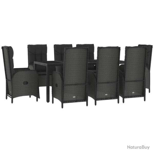 Mobilier � d�ner de jardin 9 pi�ces et coussins noir r�sine tress�e 02_0014837