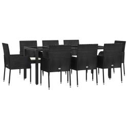 Mobilier &agrave; d&icirc;ner de jardin 9 pi&egrave;ces et coussins noir r&eacute;sine tress&eacute;e 02_0014841