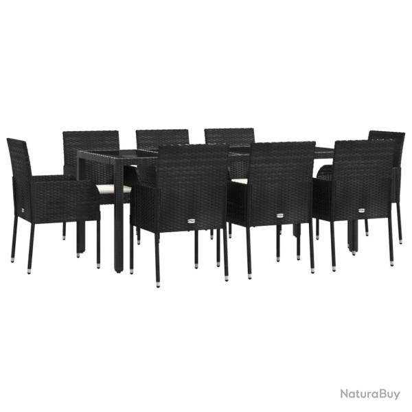 Mobilier � d�ner de jardin 9 pi�ces et coussins noir r�sine tress�e 02_0014841