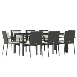 Mobilier &agrave; d&icirc;ner de jardin 9 pi&egrave;ces et coussins noir r&eacute;sine tress&eacute;e 02_0014839