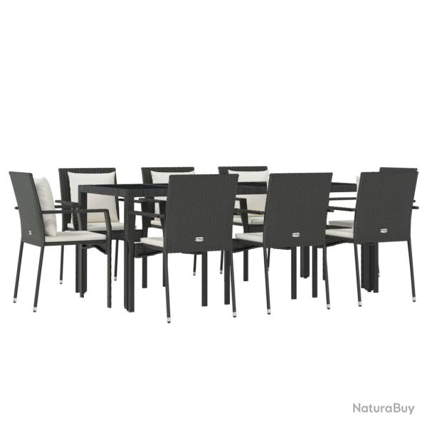 Mobilier � d�ner de jardin 9 pi�ces et coussins noir r�sine tress�e 02_0014839