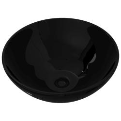 Vasque &eacute;vier rond c&eacute;ramique pour salle de bain lavabo lave-mains noir 02_0002504
