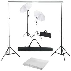 Kit de studio photo professionnel avec toile de fond blanc lampes et parapluies 02_0001494