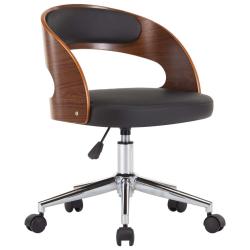Chaise fauteuil si&egrave;ge pivotante de bureau informatique &eacute;tude bois courb&eacute; et similicuir noir 02_0024