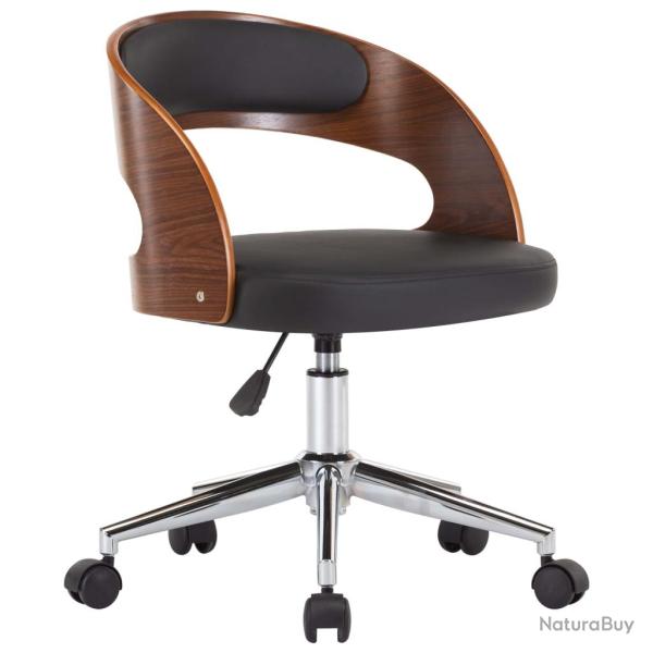 Chaise fauteuil si�ge pivotante de bureau informatique �tude bois courb� et similicuir noir 02_0024