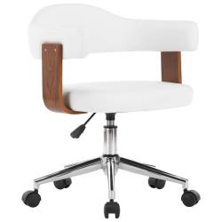 Chaise fauteuil si&egrave;ge pivotante de bureau informatique &eacute;tude bois courb&eacute; et similicuir blanc 02_002