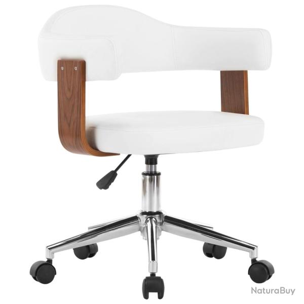 Chaise fauteuil si�ge pivotante de bureau informatique �tude bois courb� et similicuir blanc 02_002