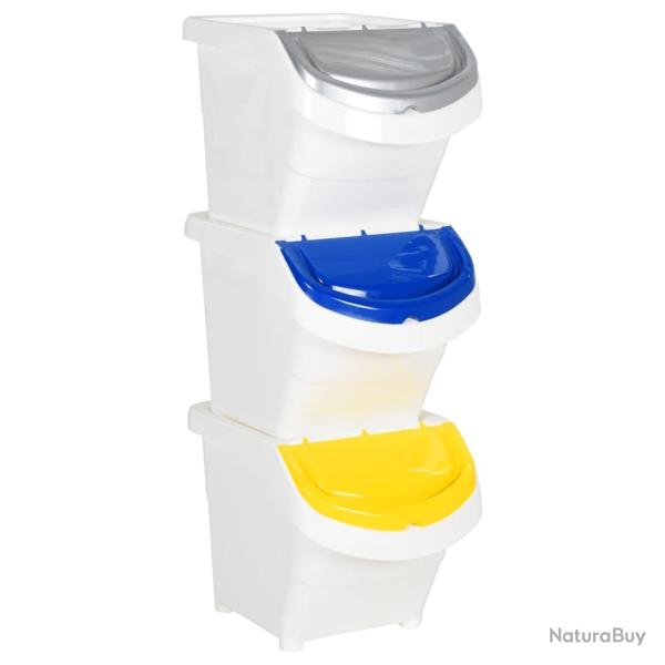Poubelles empilables avec couvercles 3 pi�es blanc PP 78 l 02_0006114