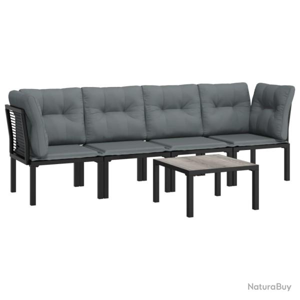 Salon de jardin meuble d'ext�rieur ensemble de mobilier 5 pi�ces noir et gris r�sine tress�e 02_001