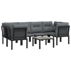 Salon de jardin meuble d'ext&eacute;rieur ensemble de mobilier 7 pi&egrave;ces r&eacute;sine tress&eacute;e noir et gris 02_001