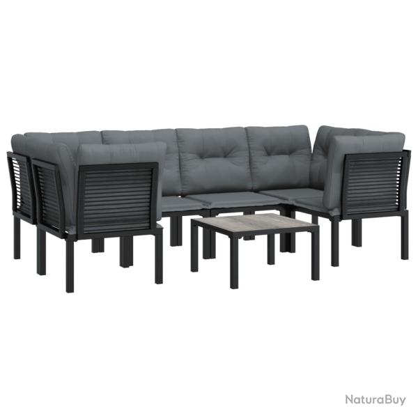 Salon de jardin meuble d'ext�rieur ensemble de mobilier 7 pi�ces r�sine tress�e noir et gris 02_001