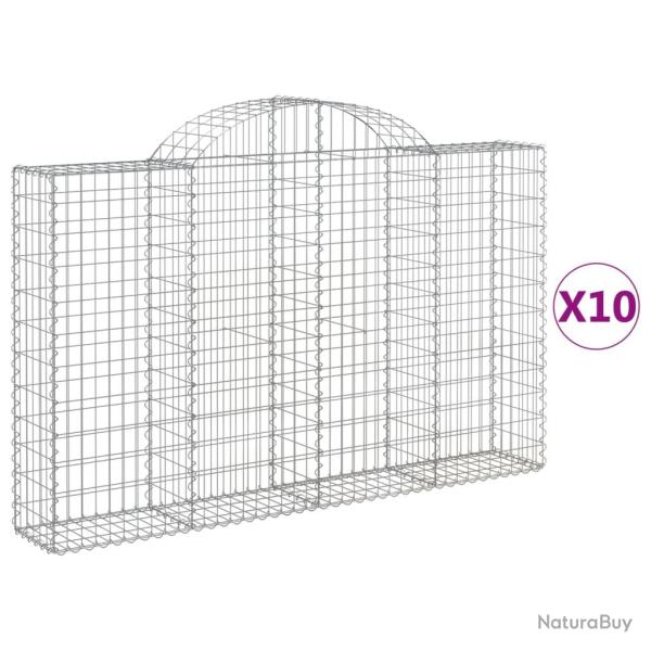 Paniers � gabions cl�ture cage mur de sout�nement arqu�s 10 pcs 200 x 30 x 120/140 cm fer galvanis�