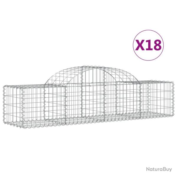 Paniers � gabions cl�ture cage mur de sout�nement arqu�s 18 pcs 200 x 50 x 40/60 cm fer galvanis� A