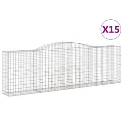 Paniers &agrave; gabions cl&ocirc;ture cage mur de sout&egrave;nement arqu&eacute;s 15 pcs 400 x 50 x 120/140 cm fer galvanis&eacute;